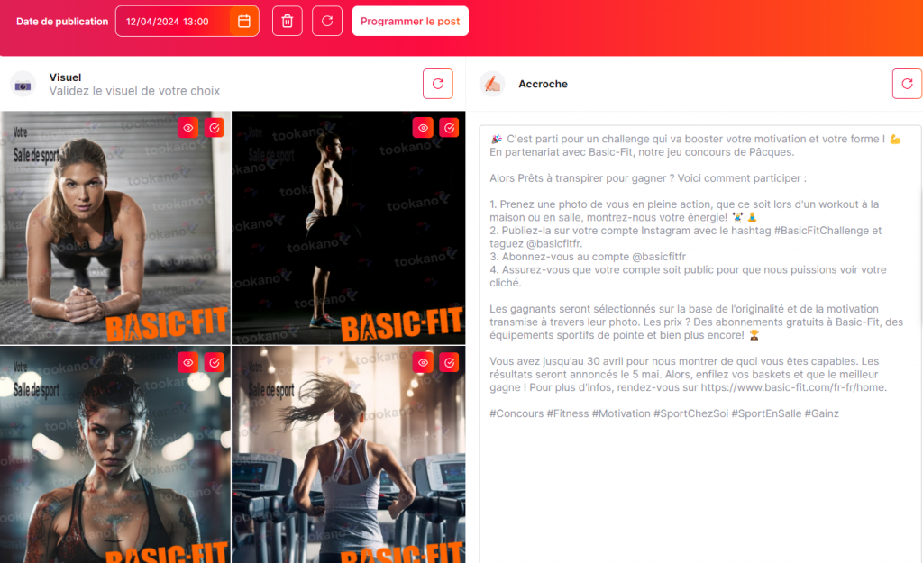 Jeu concours Insatgram pour une salle de sport