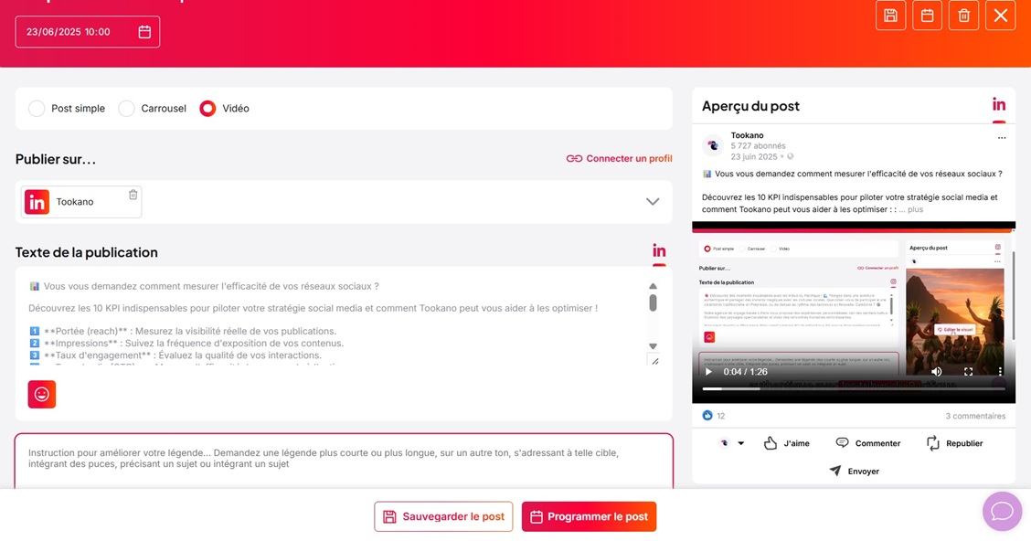 Choisir le format vidéo sur tookano