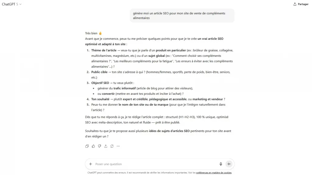 requête ChatGPT pour rédiger un article SEO